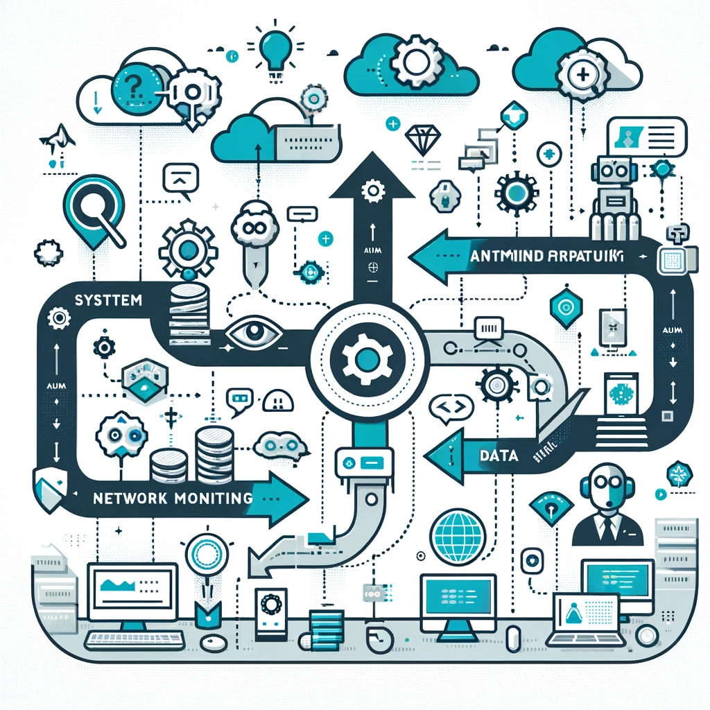 Dall·e 2023 11 28 19.57.26 An Infographic For 'automate Common It Processes And Remediate Issues' Without Using Words, With A White Background. Feature A Flowchart With Symbols